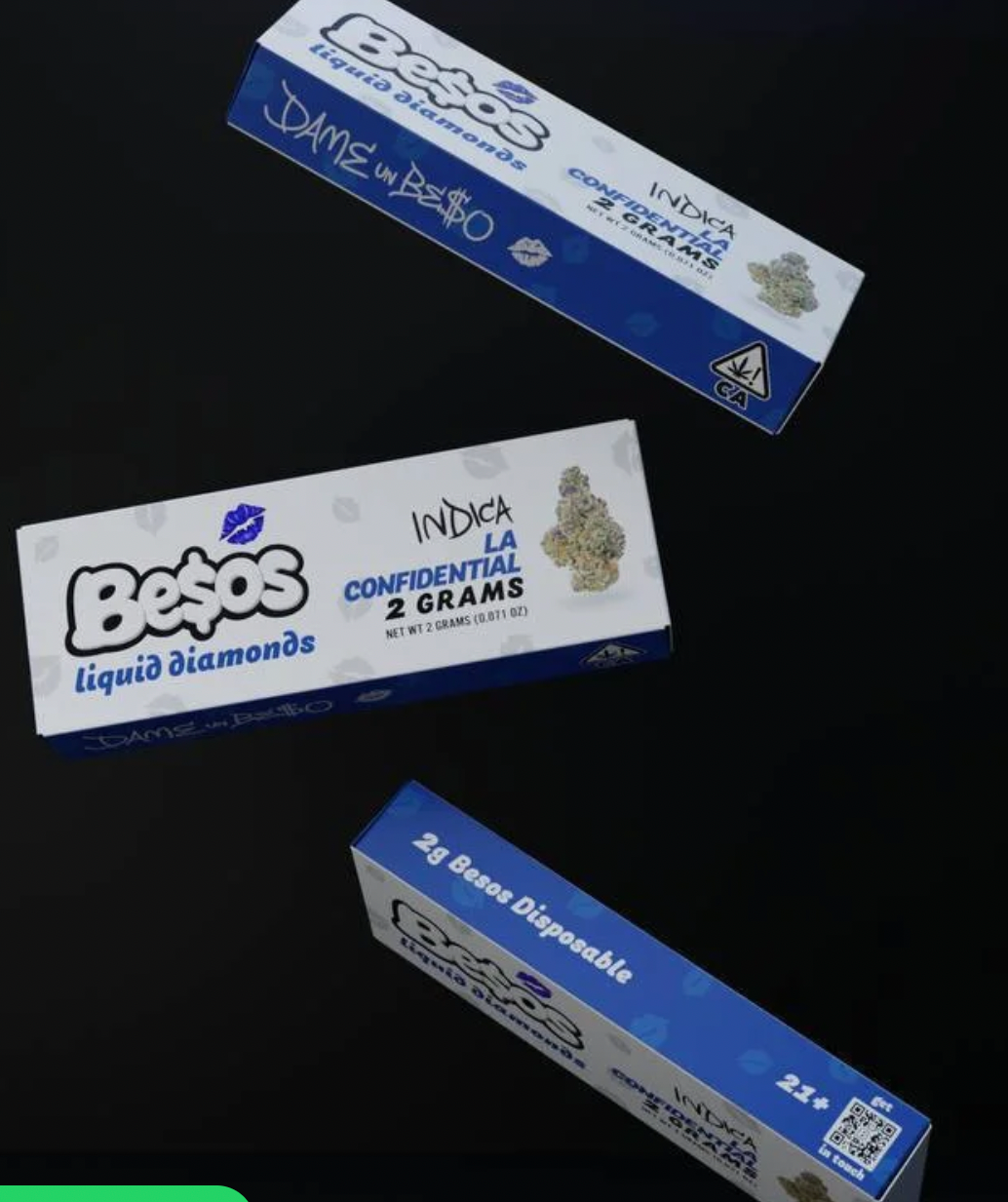 Besos La Confidential 2g Disposable Vape Indica authentic Besos disposable with premium flavor, smooth vapor, and long-lasting 2g performance